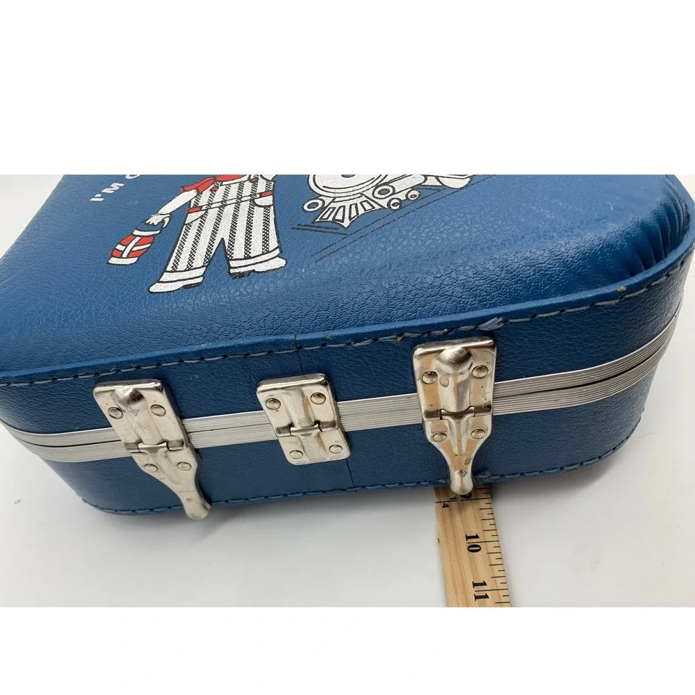 VTG Kids Suitcase Blue I'm Going To Grandma's Train Conductor Hardshell Luggage